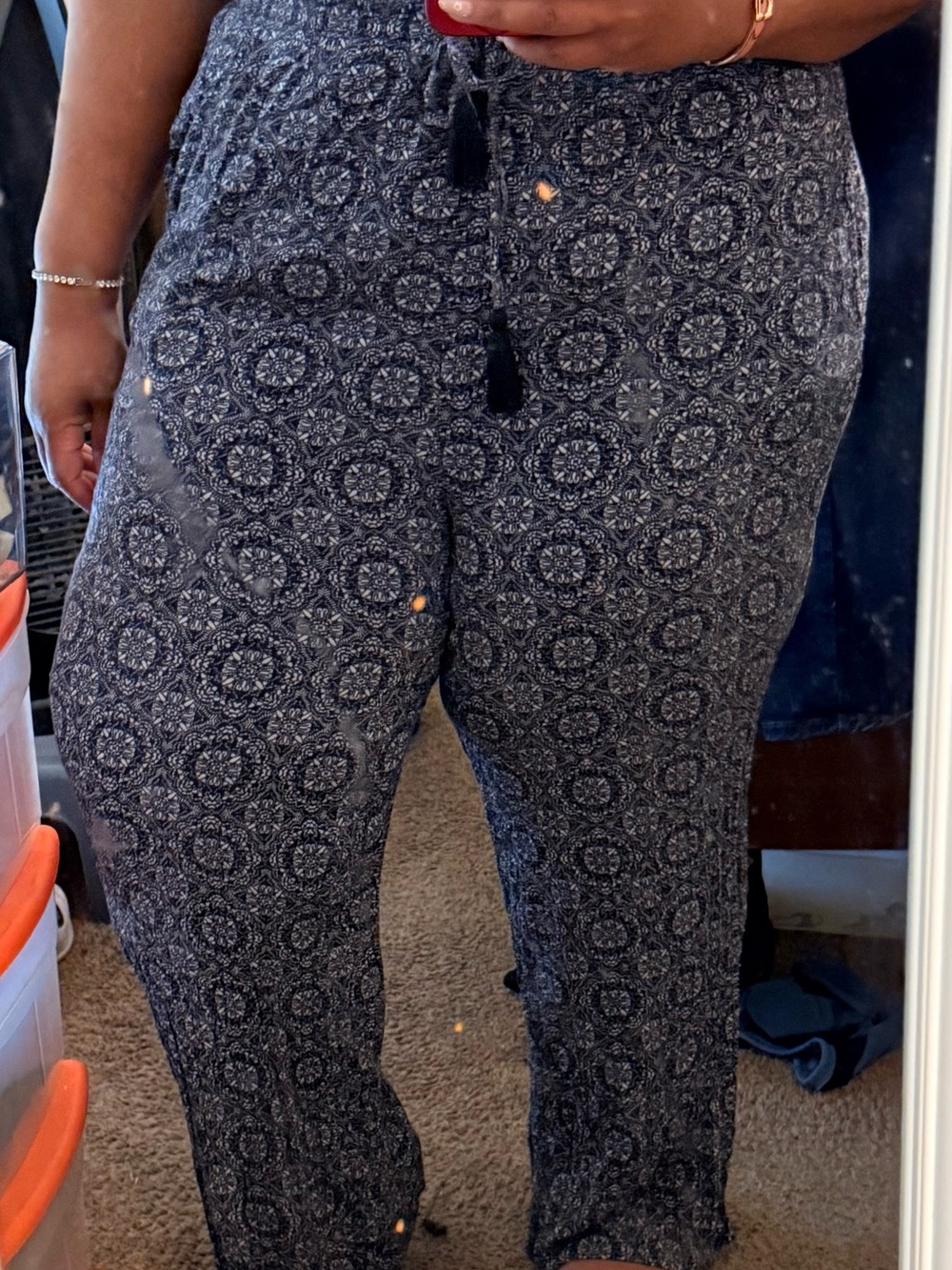 Knox Rose Navy and White Printed Relaxed Pants